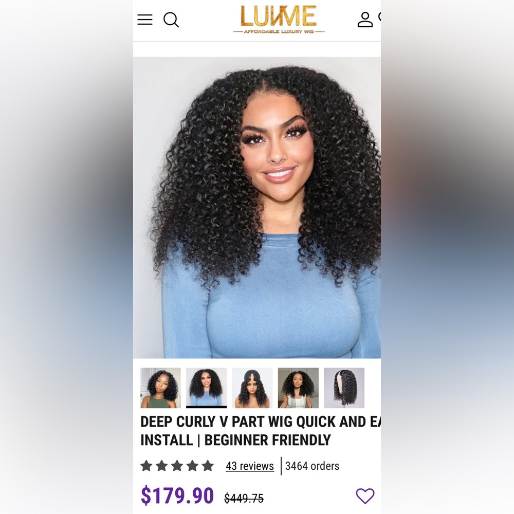 Deep Curly V Part Wig (Brand New!)